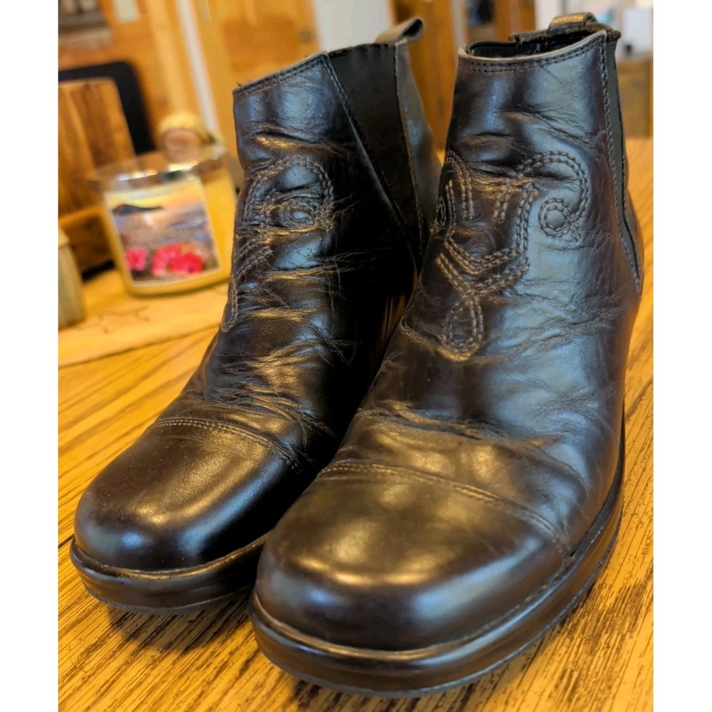Dansko‎ Black Leather Chelsea Ankle Boots Embroidered Square Toe Women's 5.5-6